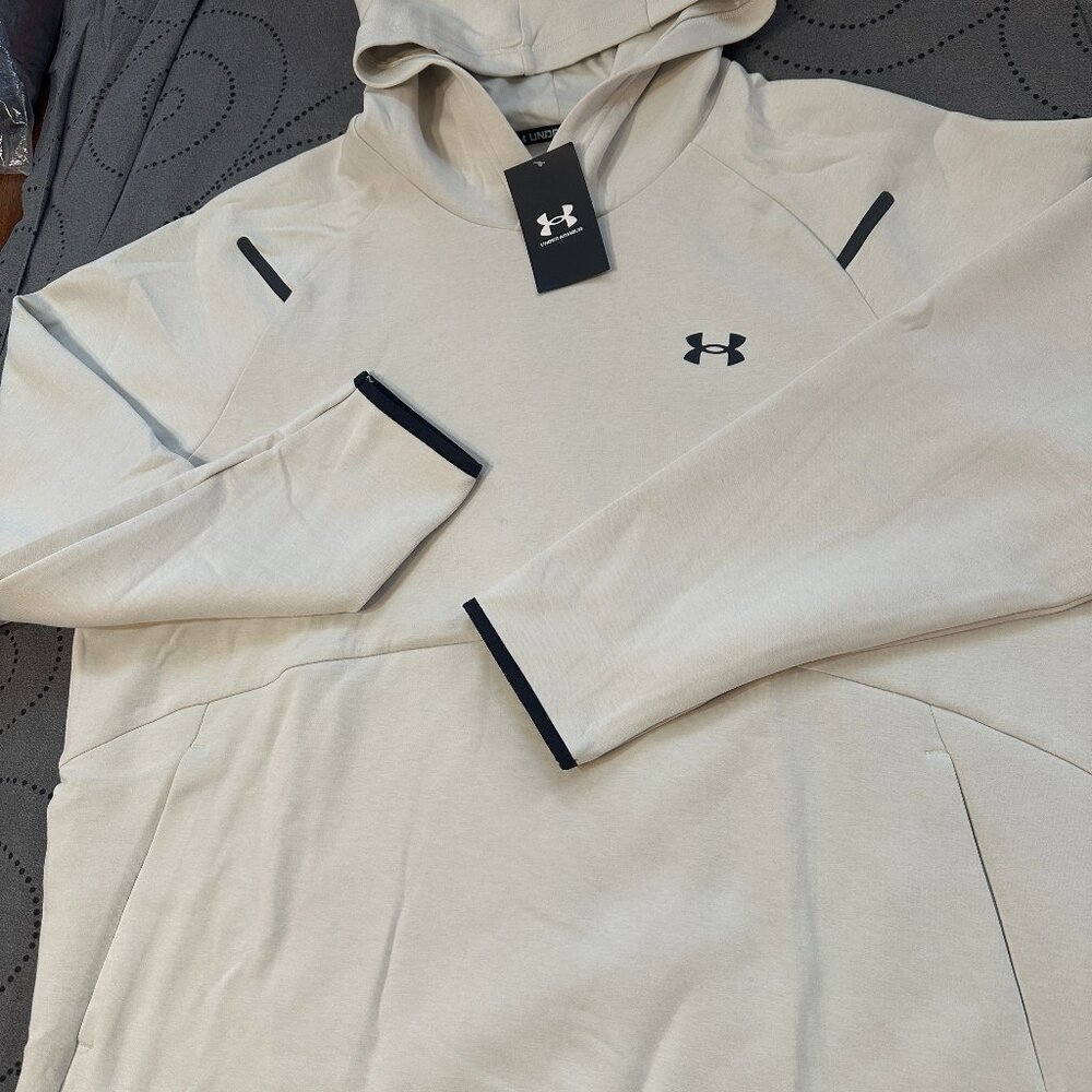 UNDER ARMOUR UNSTOPPABLE #110 BEIGE + BLACK HOODIE SIZE XL OR L MEN $100.00